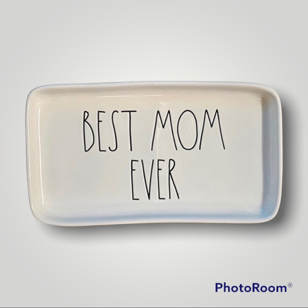 Rae Dunn Ceramic White & Black Best Mom Ever Trinket Tray - NWT